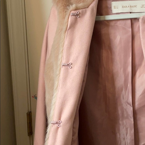 Zara pink wool peacoat faux fur S blogger fave Small - Picture 10 of 14